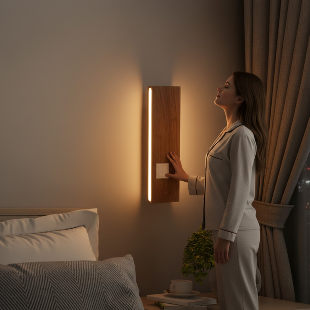 WoodAura | Wall Lamp – Natural Wood Design with Warm LED Glow