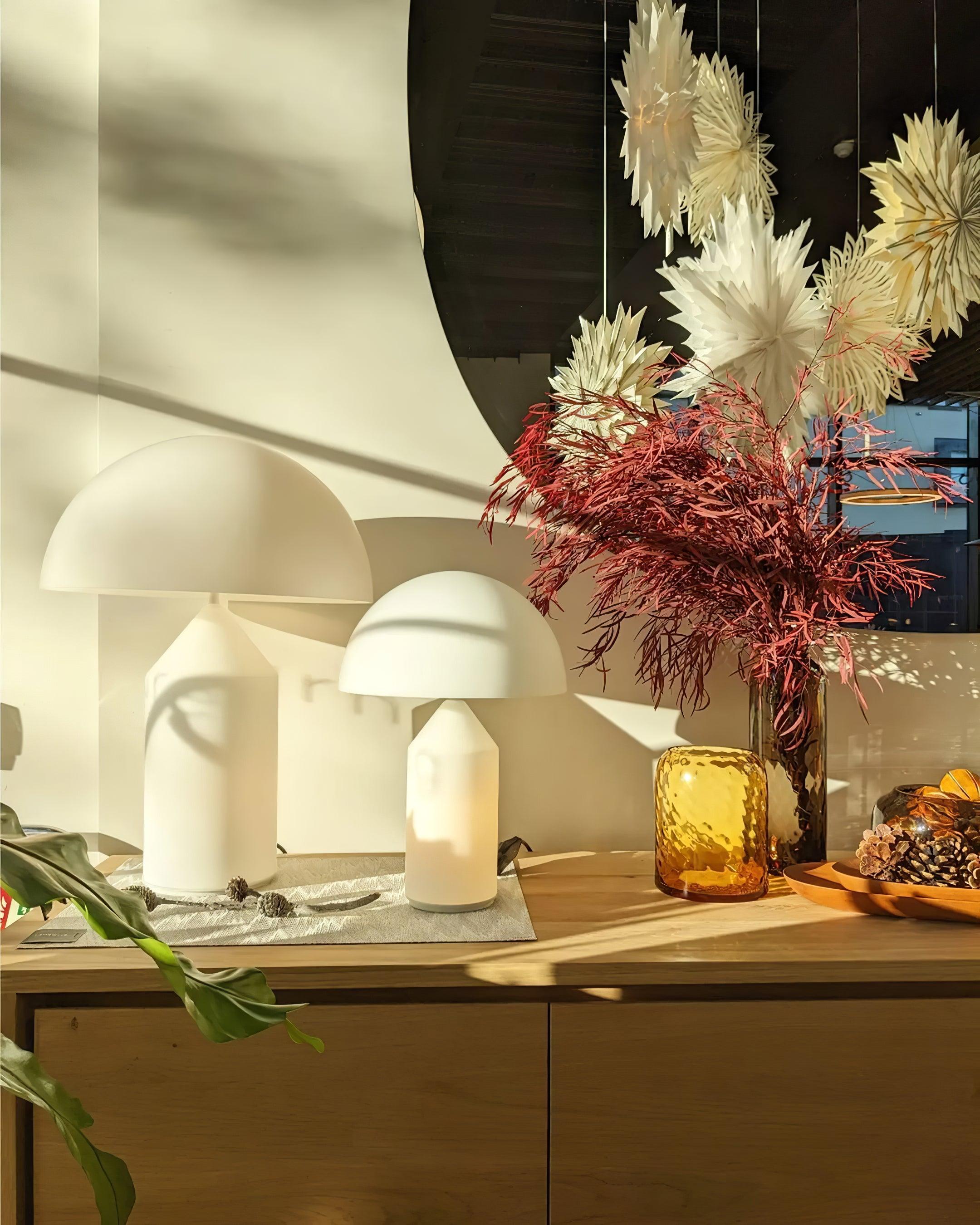 Atollo Table Lamp - Geometric Metal Design for Bedside & Desk Use, Multiple Colors