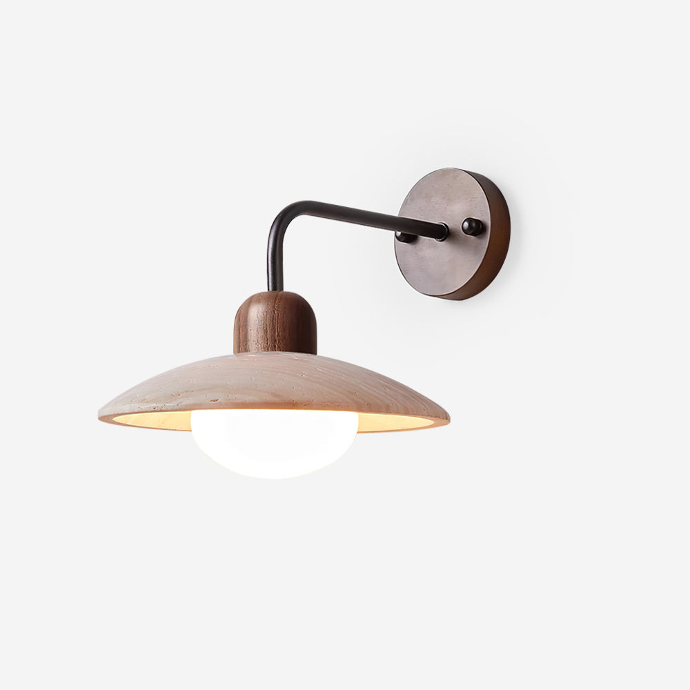 Carolia Modern Wall Lamp - Yellow Travertine Shade & Brass Arm, Damp Rated Sconce for Indoor/Outdoor Use