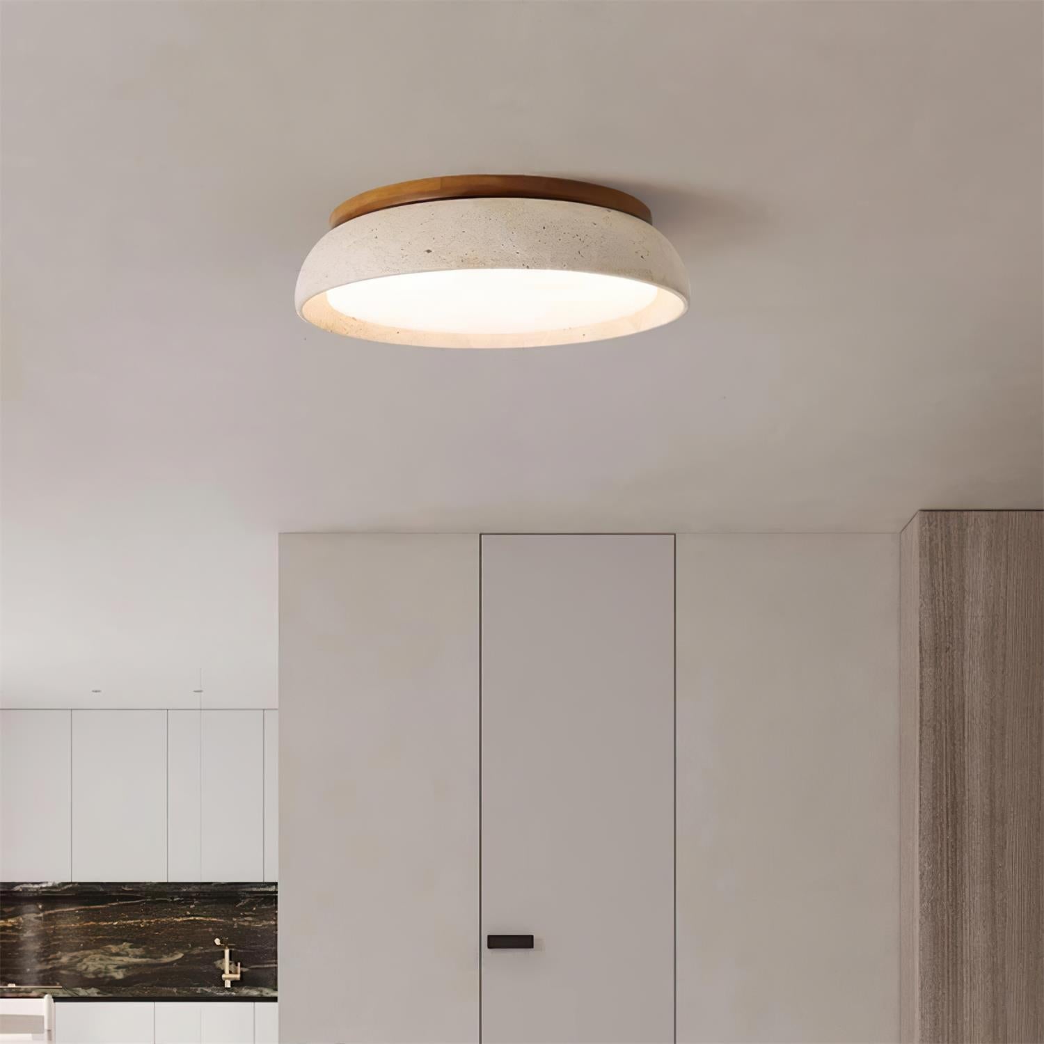 Elegant Flush Mount Ceiling Light - Natural Travertine Design with LED