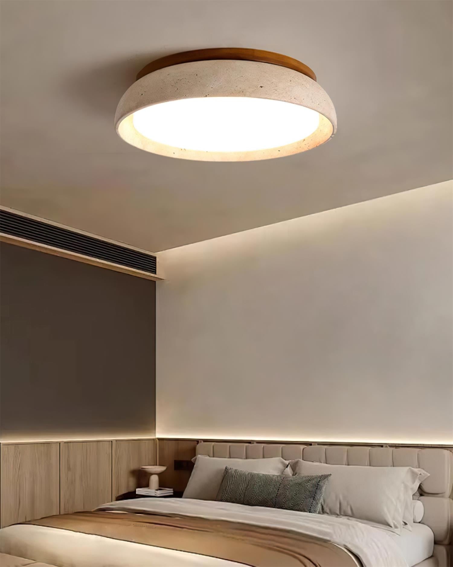 Elegant Flush Mount Ceiling Light - Natural Travertine Design with LED