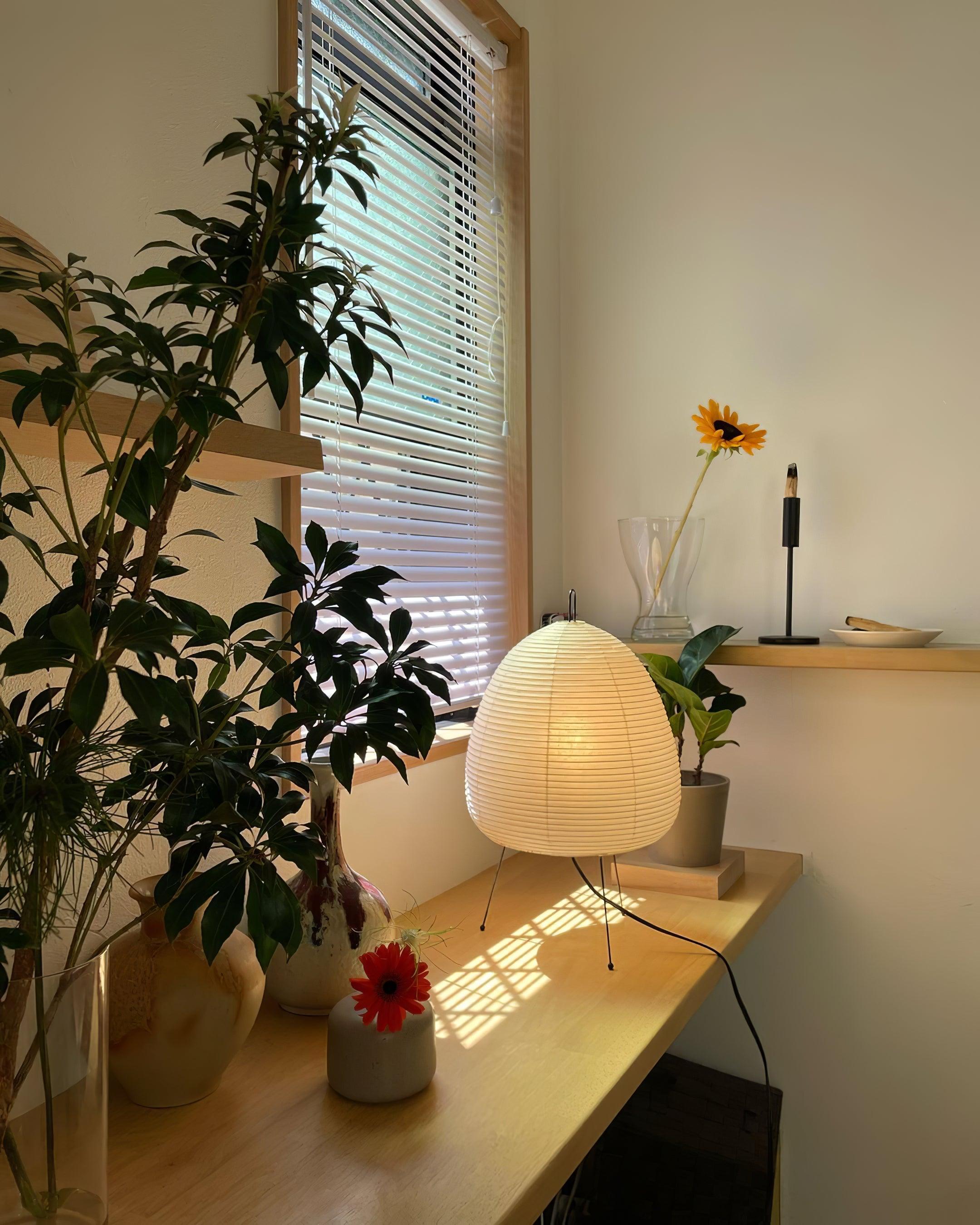 Elegant Table Lamp with Curved Paper Shade - Ideal for Bedside or Desk Use