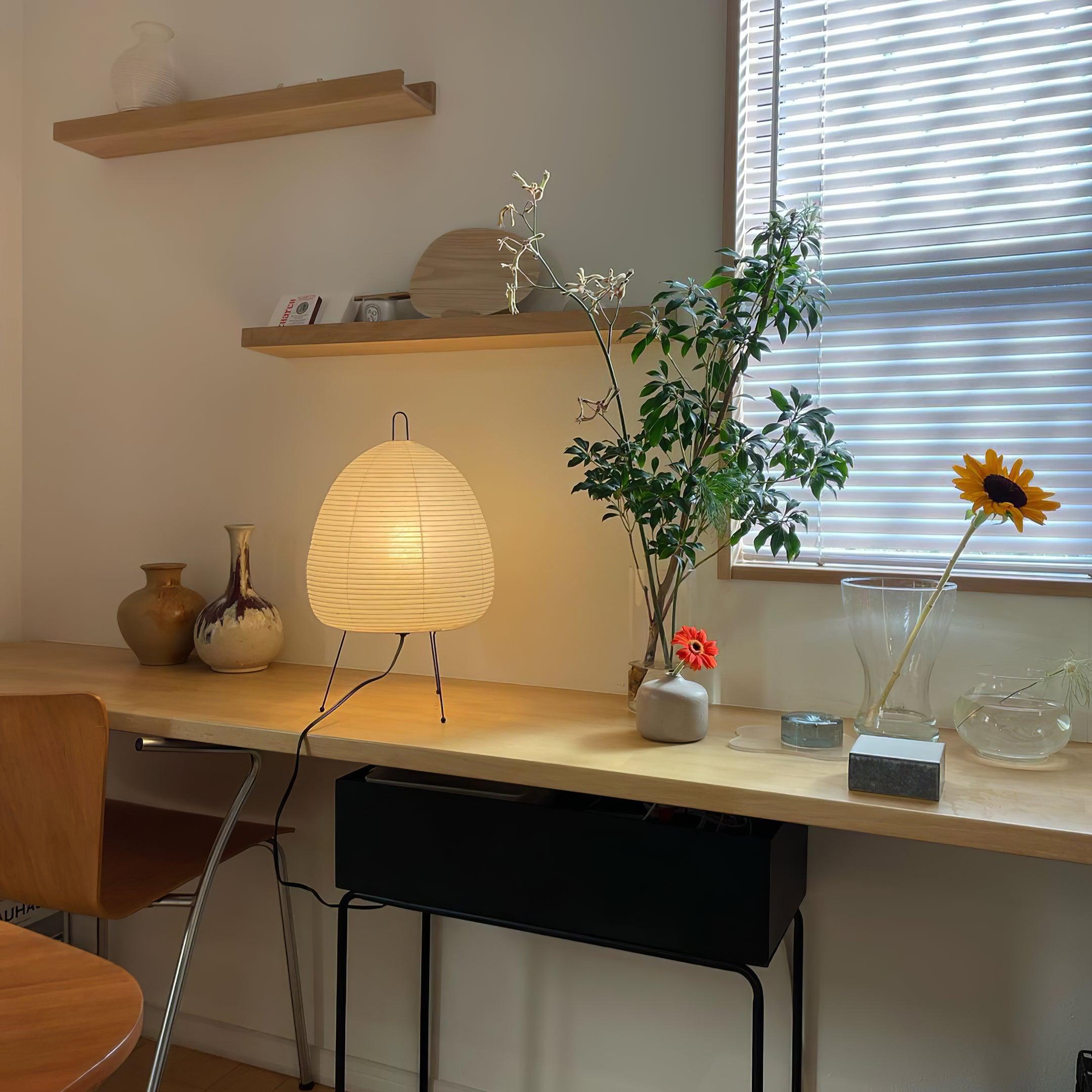 Elegant Table Lamp with Curved Paper Shade - Ideal for Bedside or Desk Use