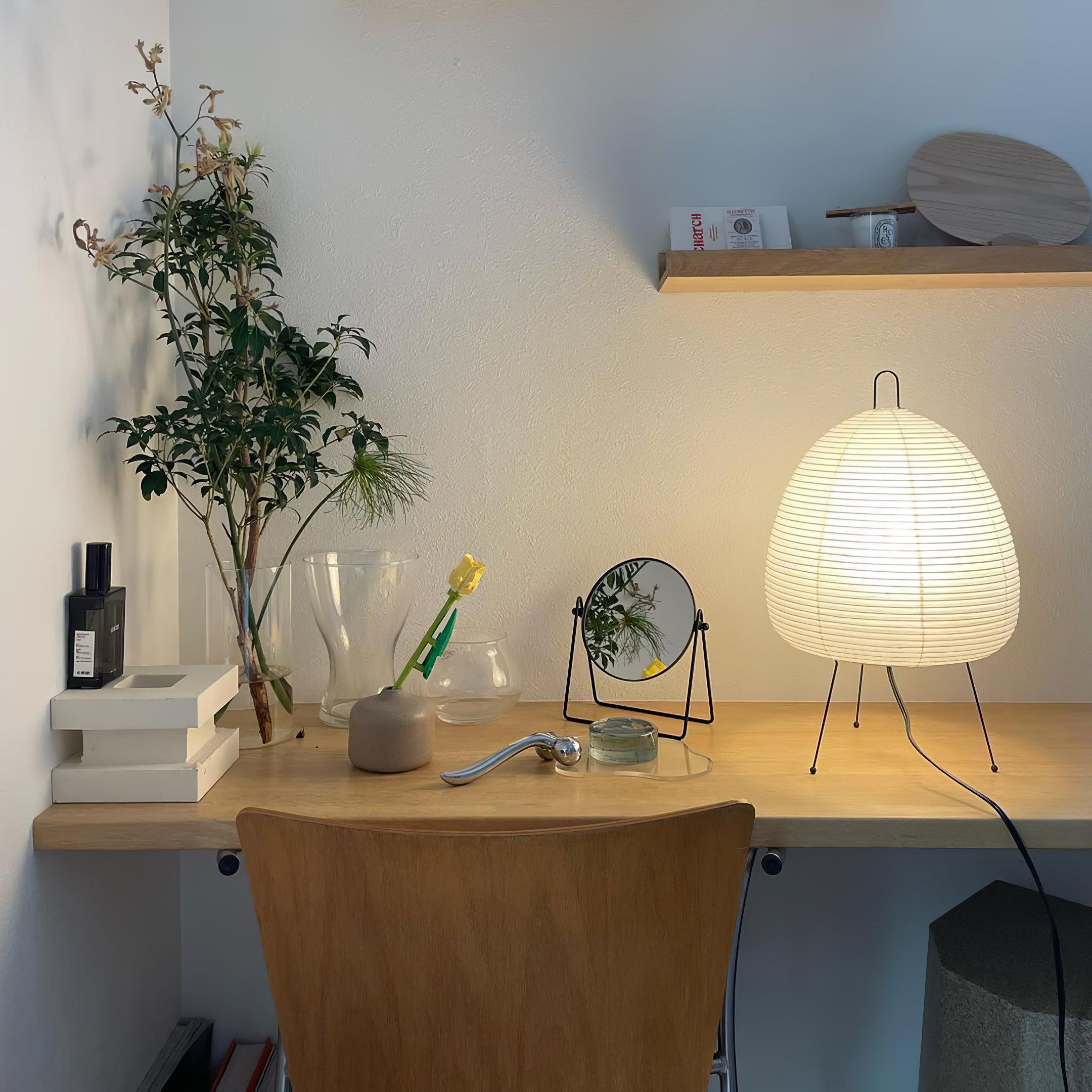 Elegant Table Lamp with Curved Paper Shade - Ideal for Bedside or Desk Use