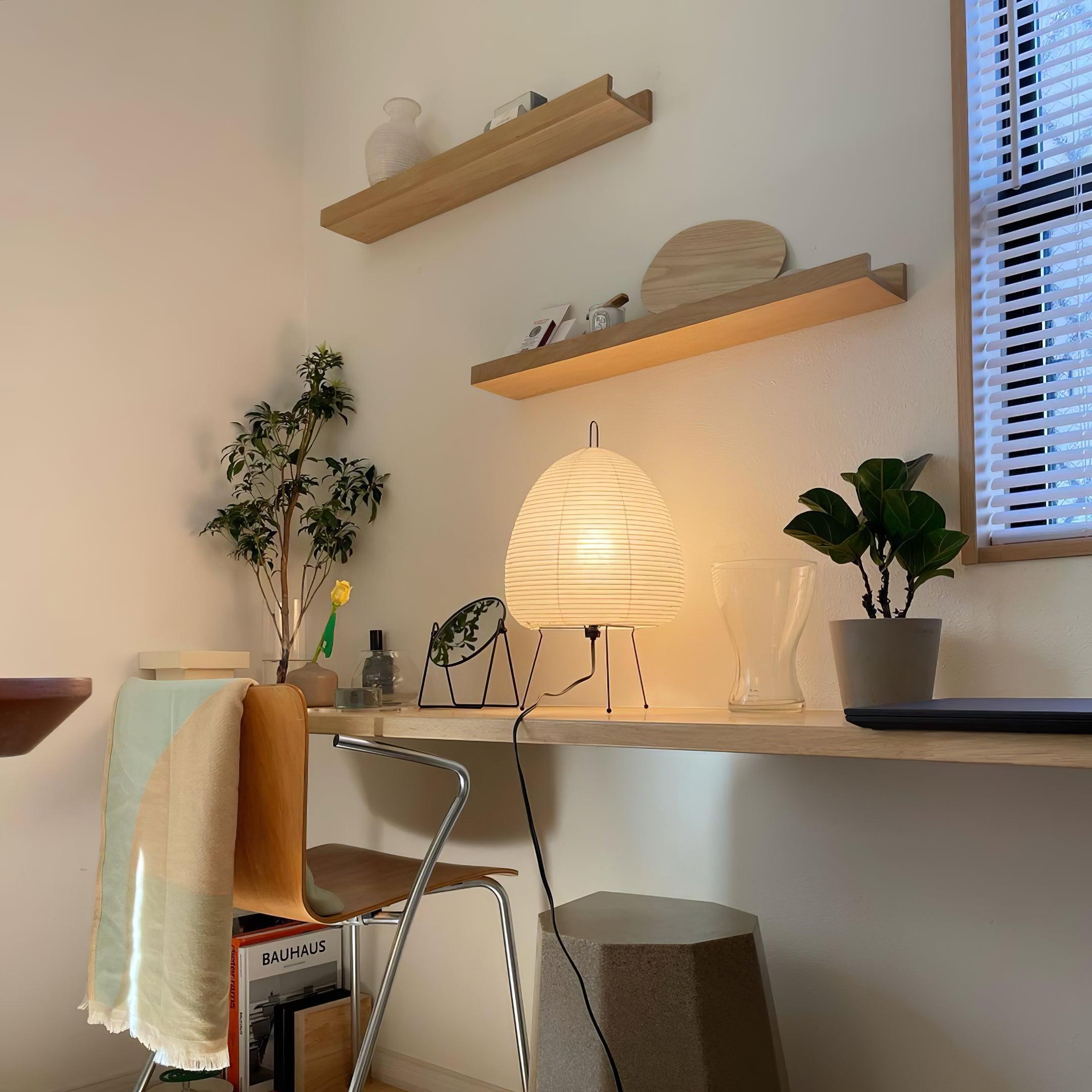 Elegant Table Lamp with Curved Paper Shade - Ideal for Bedside or Desk Use