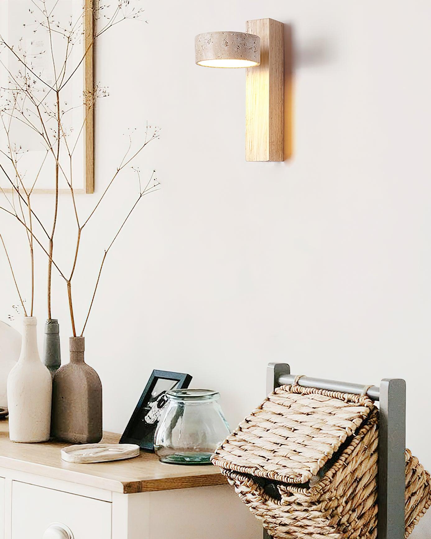 Elegant Tersus - Damp Rated Wall Sconce Light with Yellow Travertine Shade