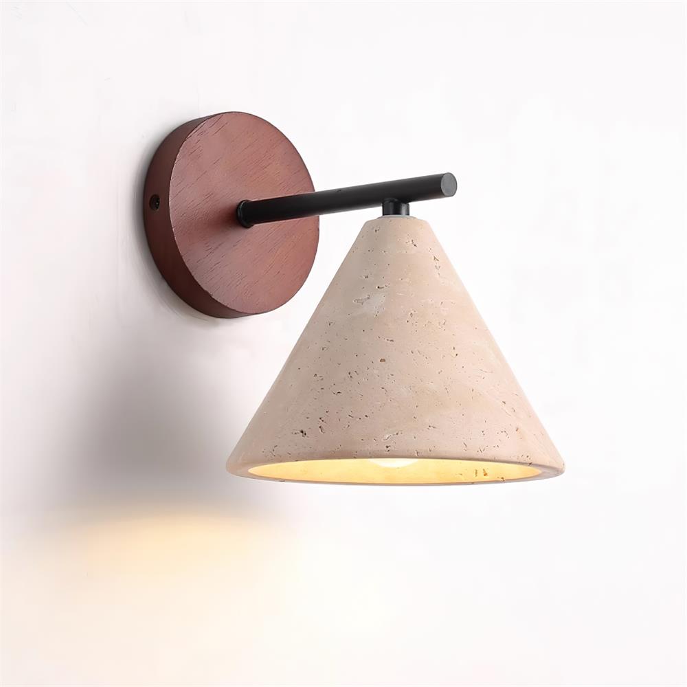 Finley Rustic Modern Wall Lamp - Yellow Travertine Shade, Damp Rated Sconce Light