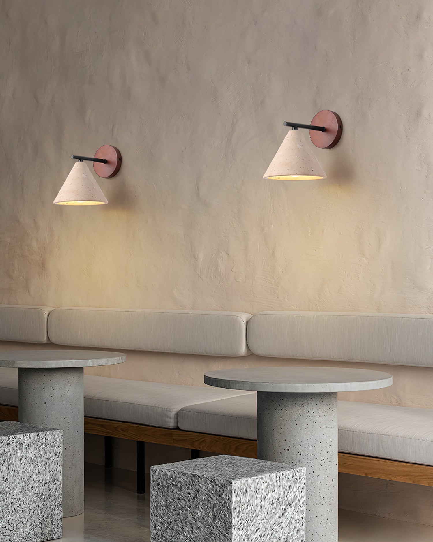 Finley Rustic Modern Wall Lamp - Yellow Travertine Shade, Damp Rated Sconce Light