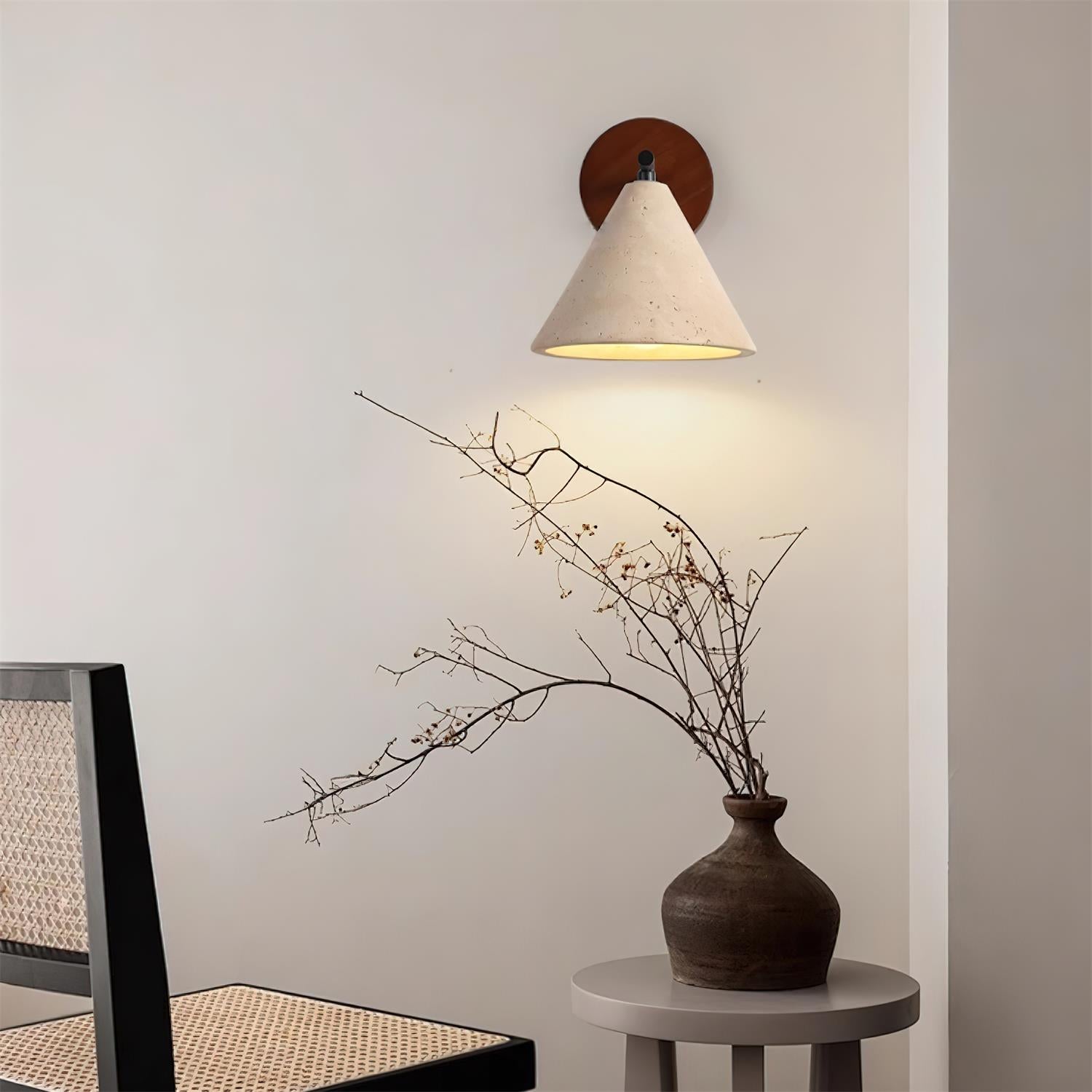 Finley Rustic Modern Wall Lamp - Yellow Travertine Shade, Damp Rated Sconce Light