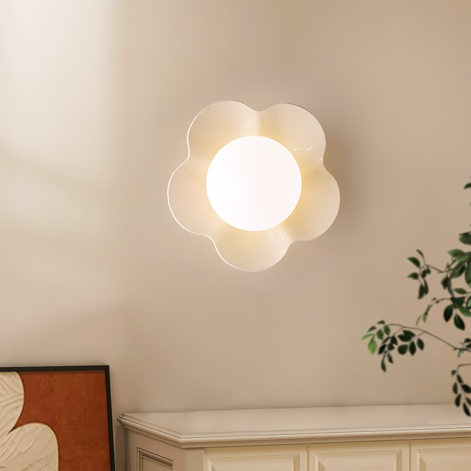 Floral Design Wall Lamp - Unique Resin & Glass Wall Sconce Lighting for Indoor Use