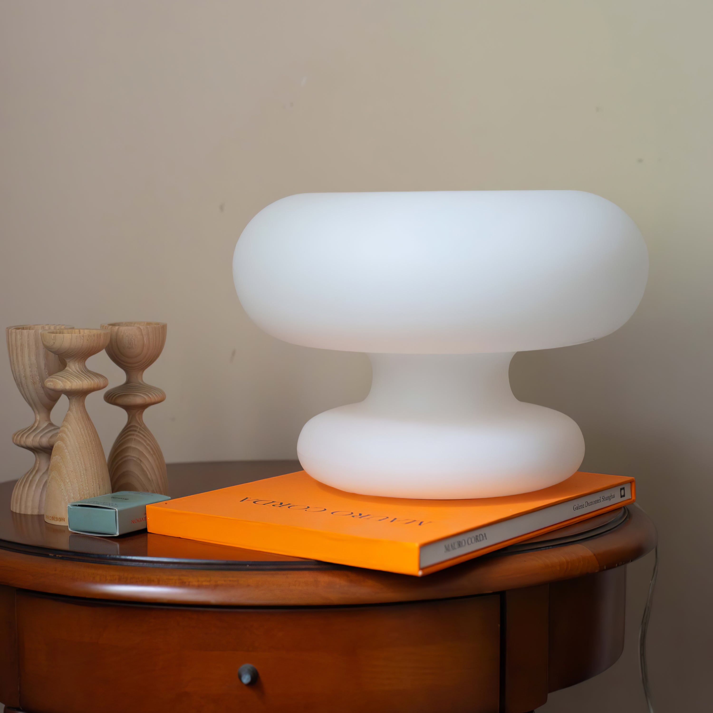 Mid-Century Donut Table Lamp with Frosted Glass Shade for Bedroom & Living Room