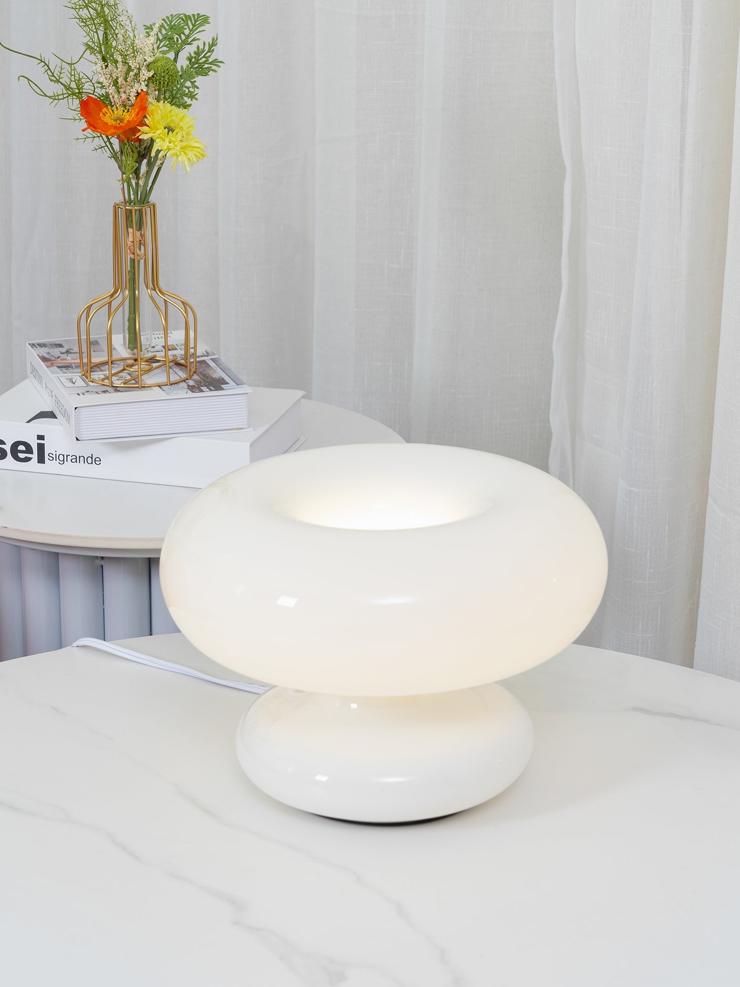 Mid-Century Donut Table Lamp with Frosted Glass Shade for Bedroom & Living Room