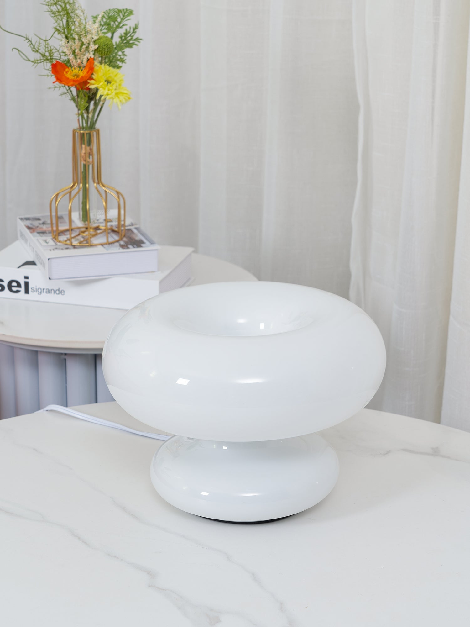 Mid-Century Donut Table Lamp with Frosted Glass Shade for Bedroom & Living Room