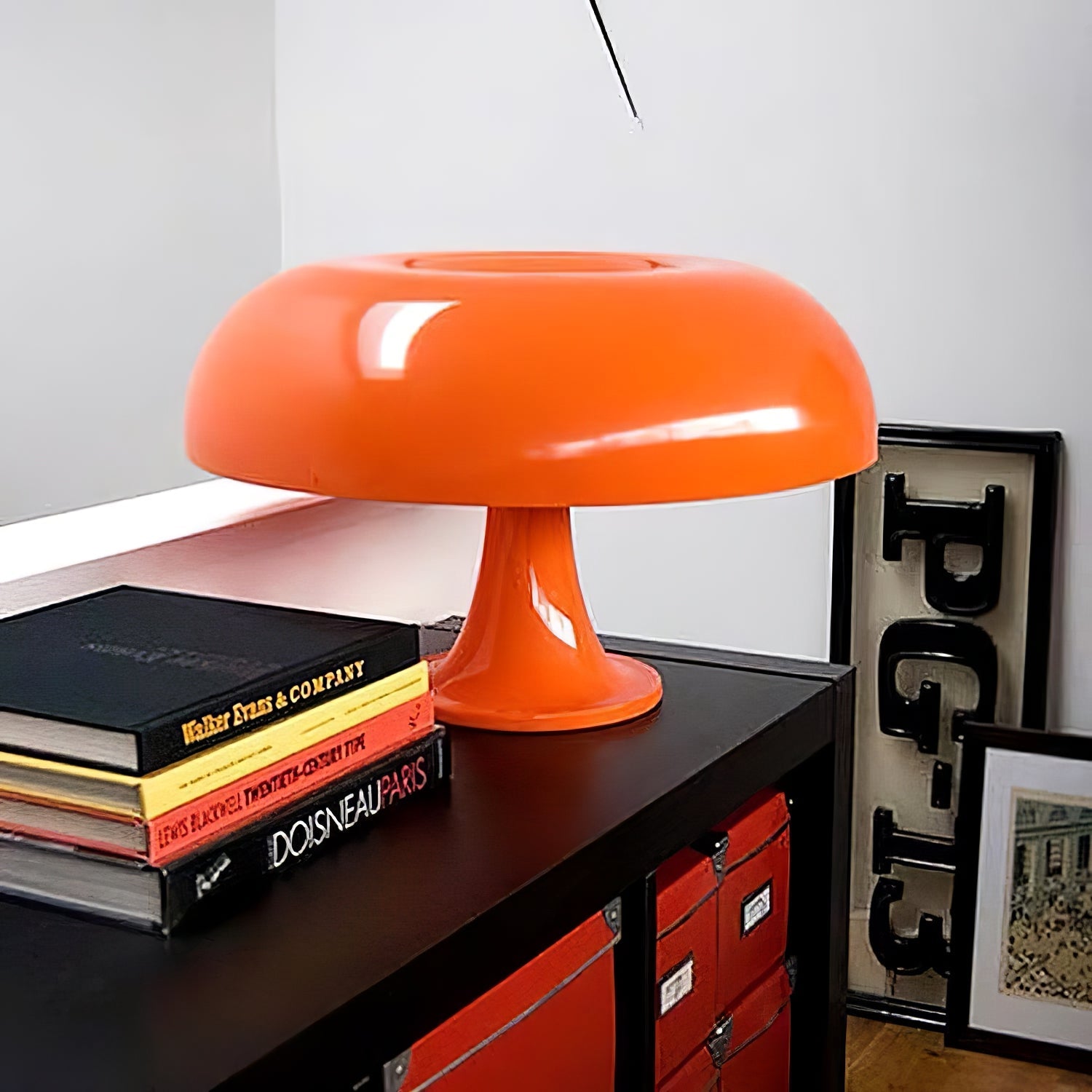 Nesso Modern Table Lamp - Iconic ABS Design in Orange and White for Living Room or Bedroom