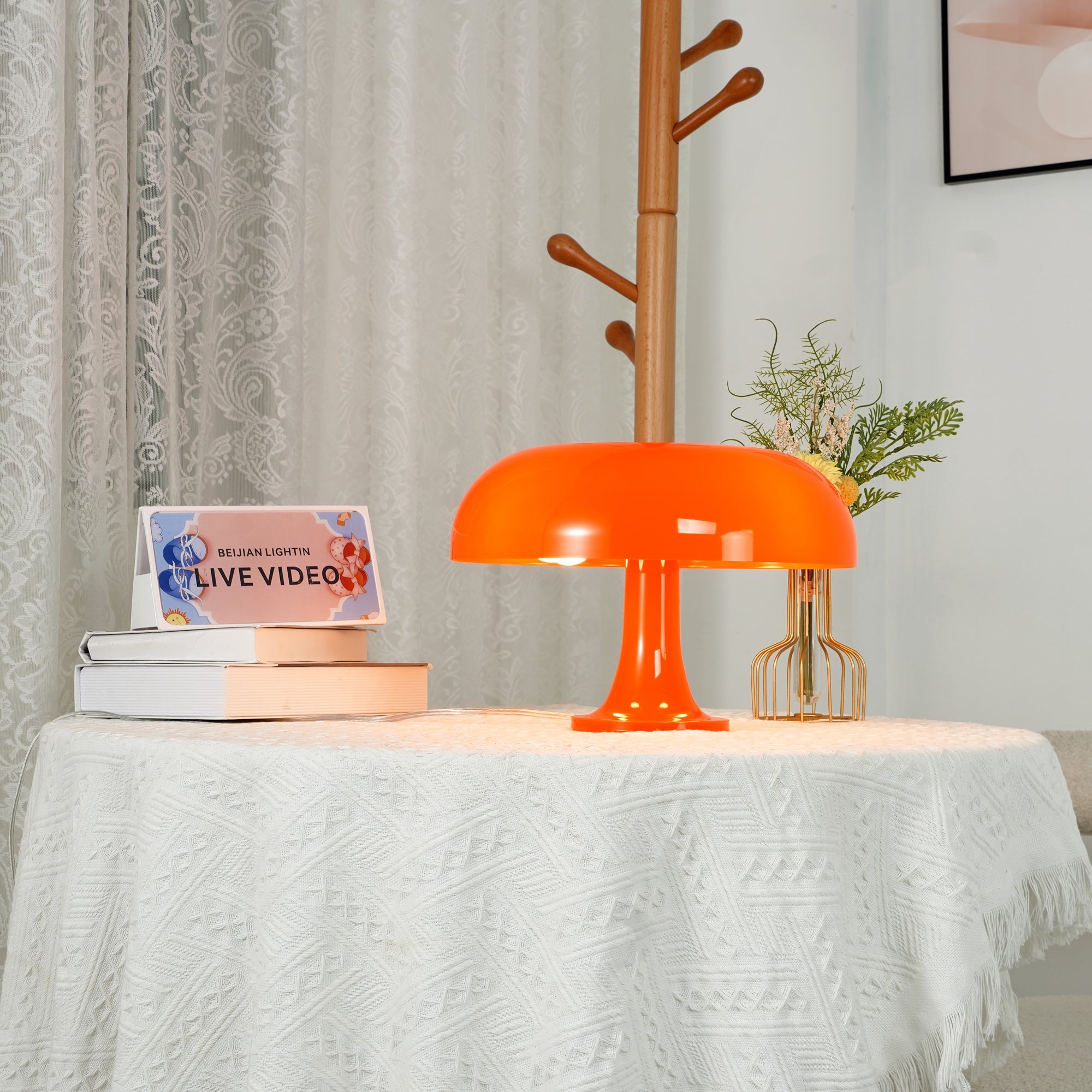 Nesso Modern Table Lamp - Iconic ABS Design in Orange and White for Living Room or Bedroom