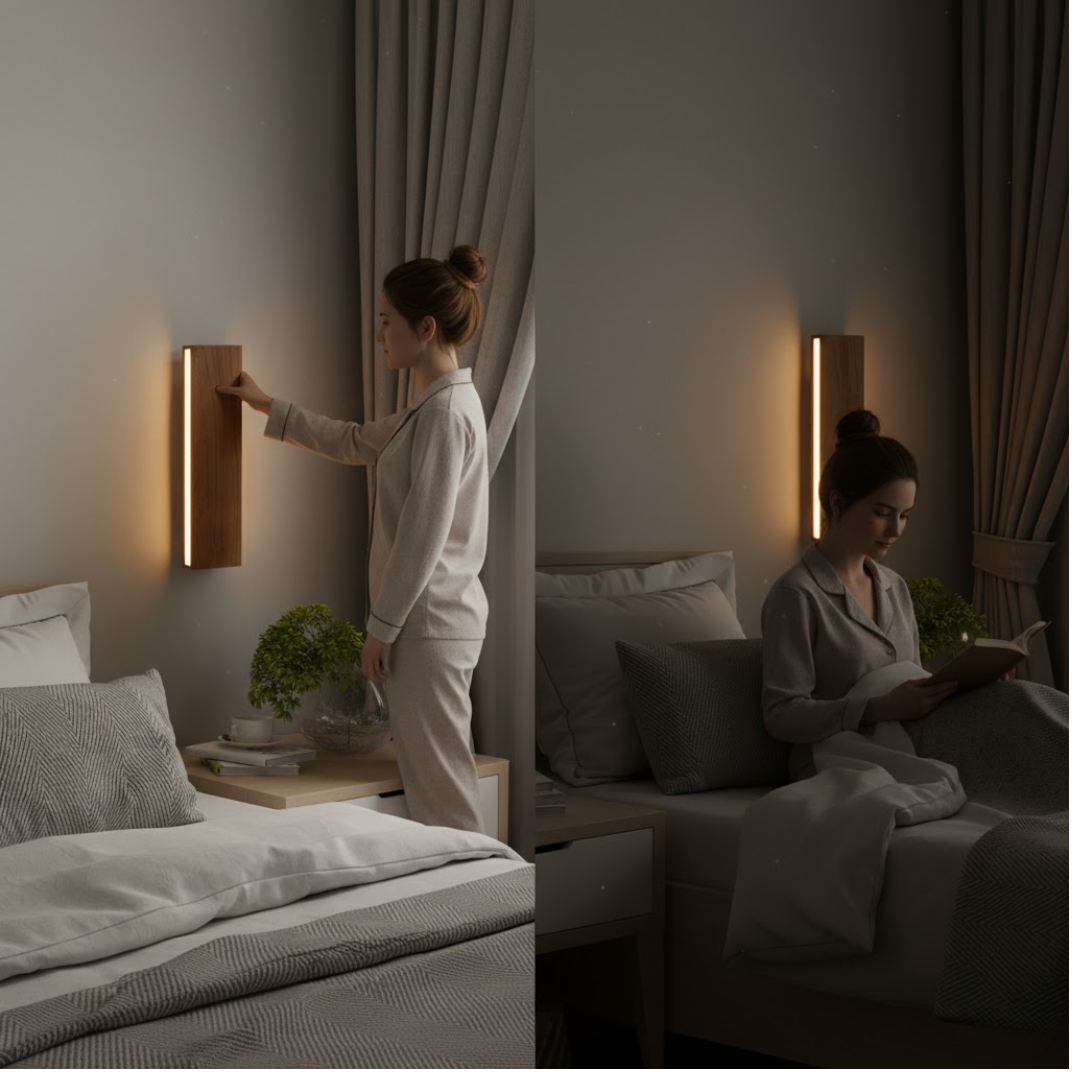 WoodAura | Wall Lamp – Natural Wood Design with Warm LED Glow