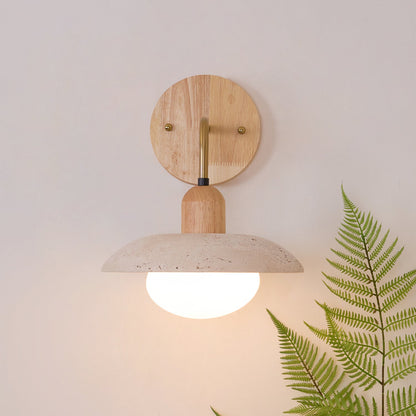 Carolia Modern Wall Lamp - Yellow Travertine Shade & Brass Arm, Damp Rated Sconce for Indoor/Outdoor Use