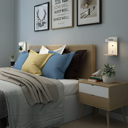 GlowNook | Wall Shelf Light – Dimmable USB Bedside Lamp