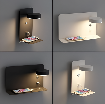 GlowNook | Wall Shelf Light – Dimmable USB Bedside Lamp