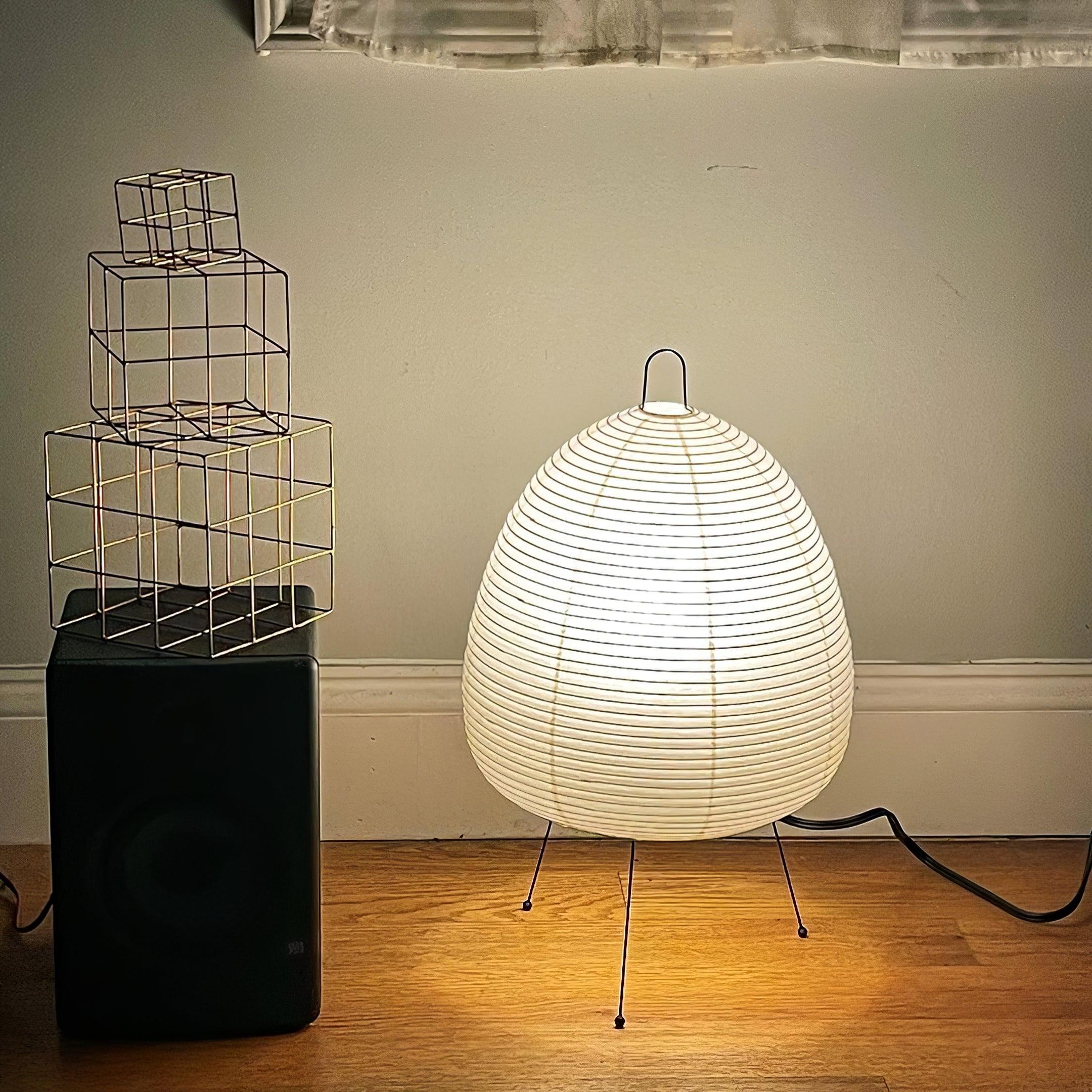 Elegant Table Lamp with Curved Paper Shade - Ideal for Bedside or Desk Use