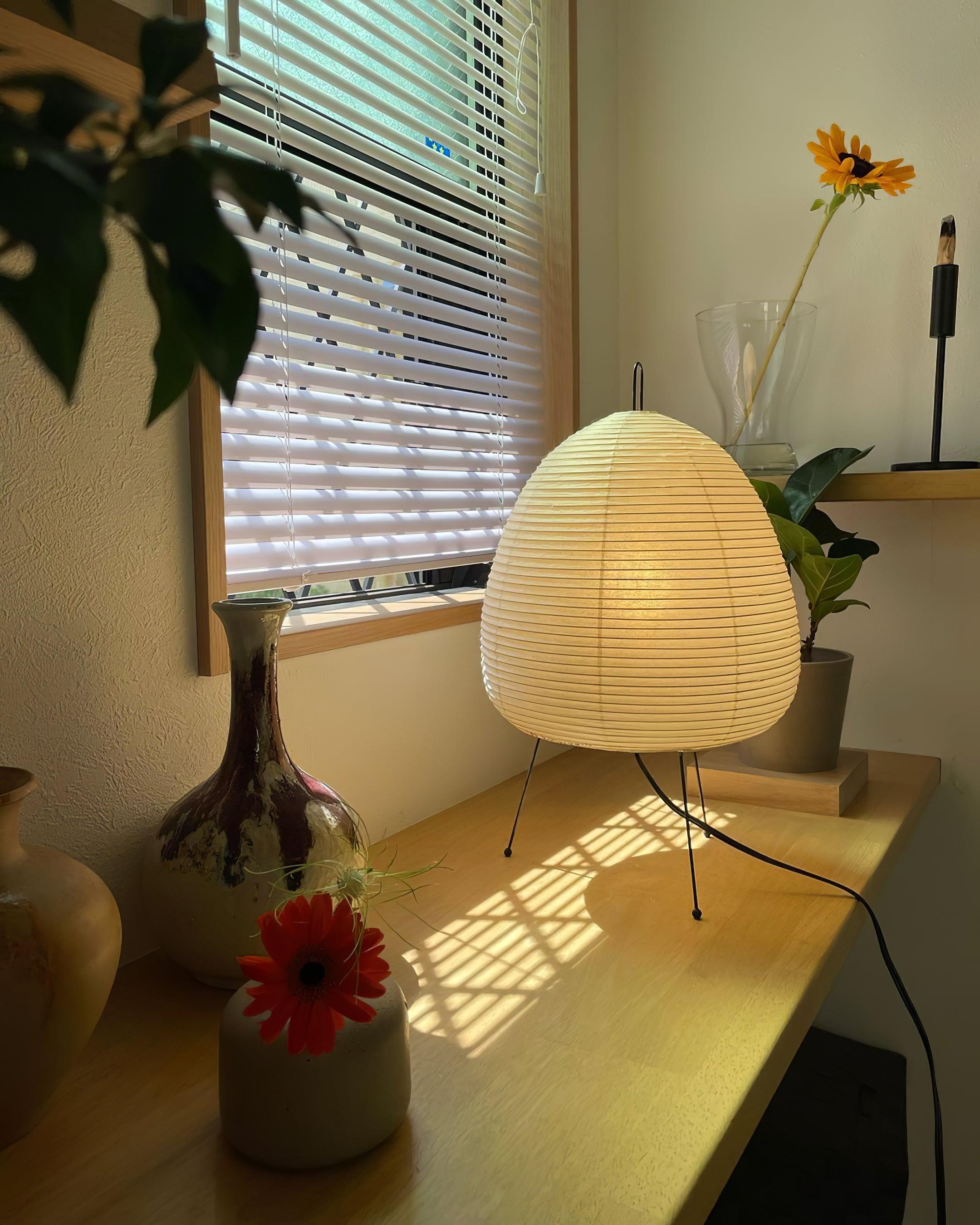 Elegant Table Lamp with Curved Paper Shade - Ideal for Bedside or Desk Use