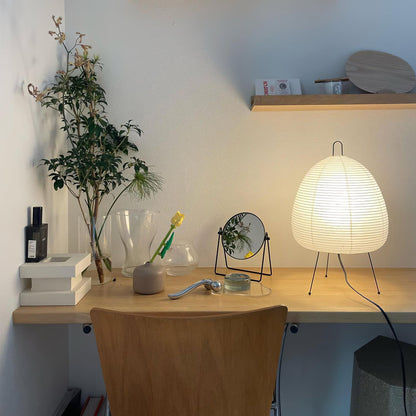 Elegant Table Lamp with Curved Paper Shade - Ideal for Bedside or Desk Use