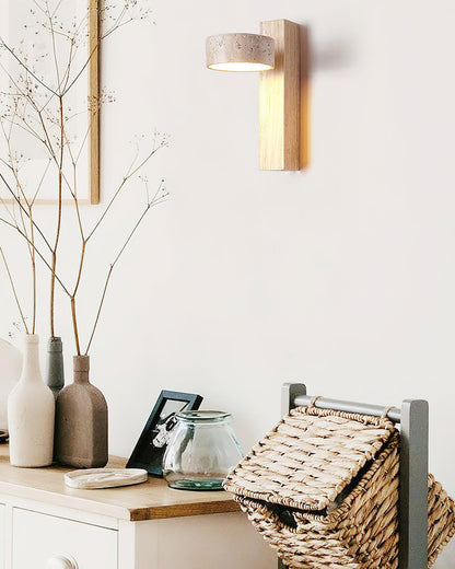 Elegant Tersus - Damp Rated Wall Sconce Light with Yellow Travertine Shade