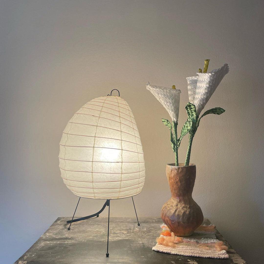 Elegant Washi Table Lamp - Unique Steel Wire Base for Ambient Bedroom & Desk Lighting