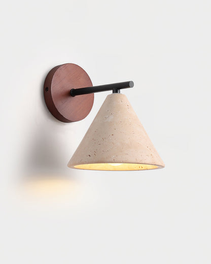 Finley Rustic Modern Wall Lamp - Yellow Travertine Shade, Damp Rated Sconce Light