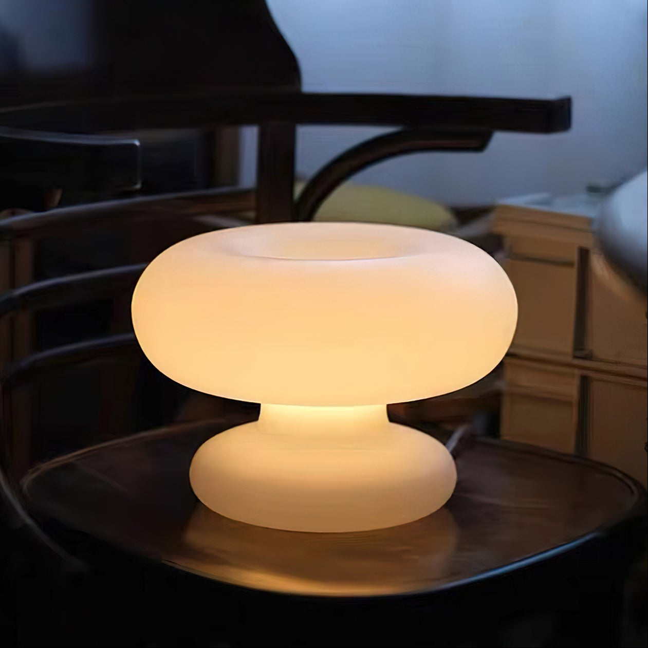 Mid-Century Donut Table Lamp with Frosted Glass Shade for Bedroom & Living Room