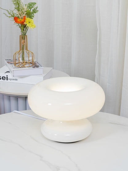 Mid-Century Donut Table Lamp with Frosted Glass Shade for Bedroom & Living Room