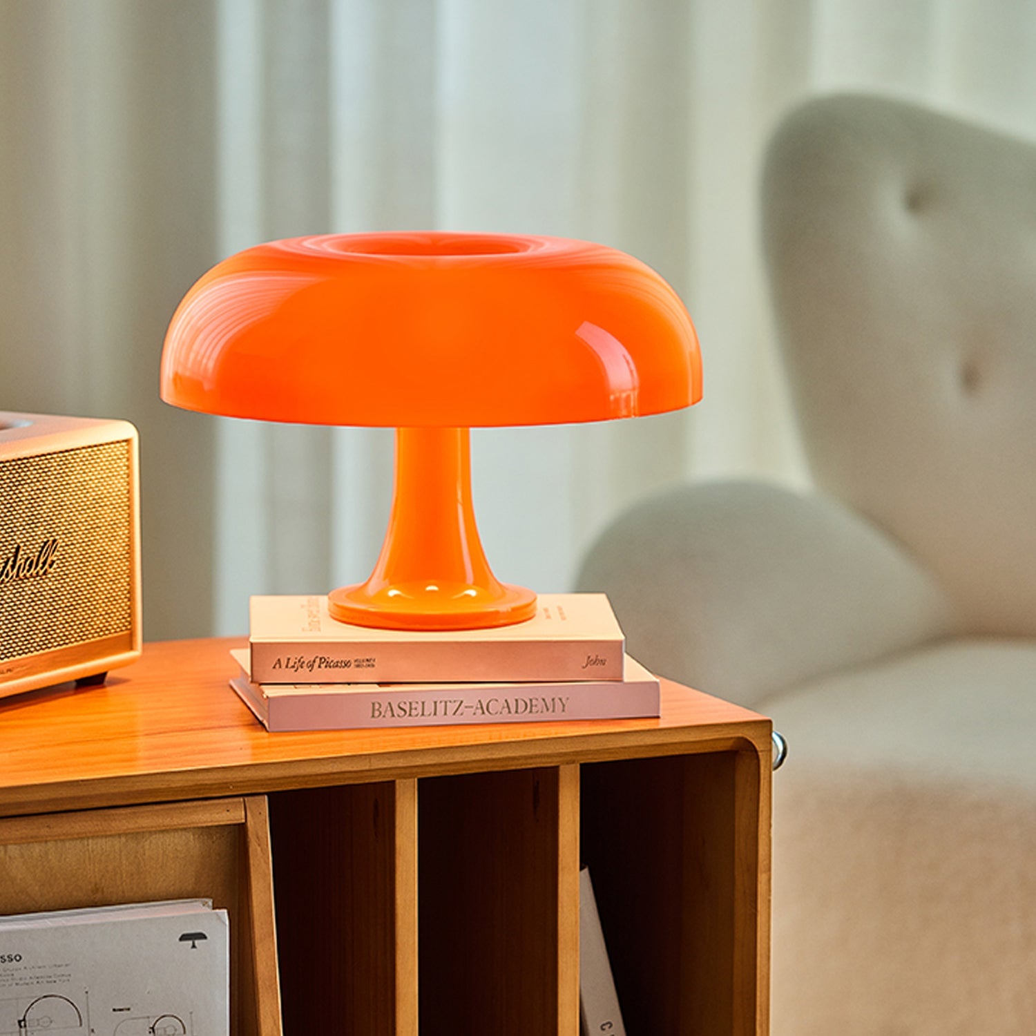 Nesso Modern Table Lamp - Iconic ABS Design in Orange and White for Living Room or Bedroom