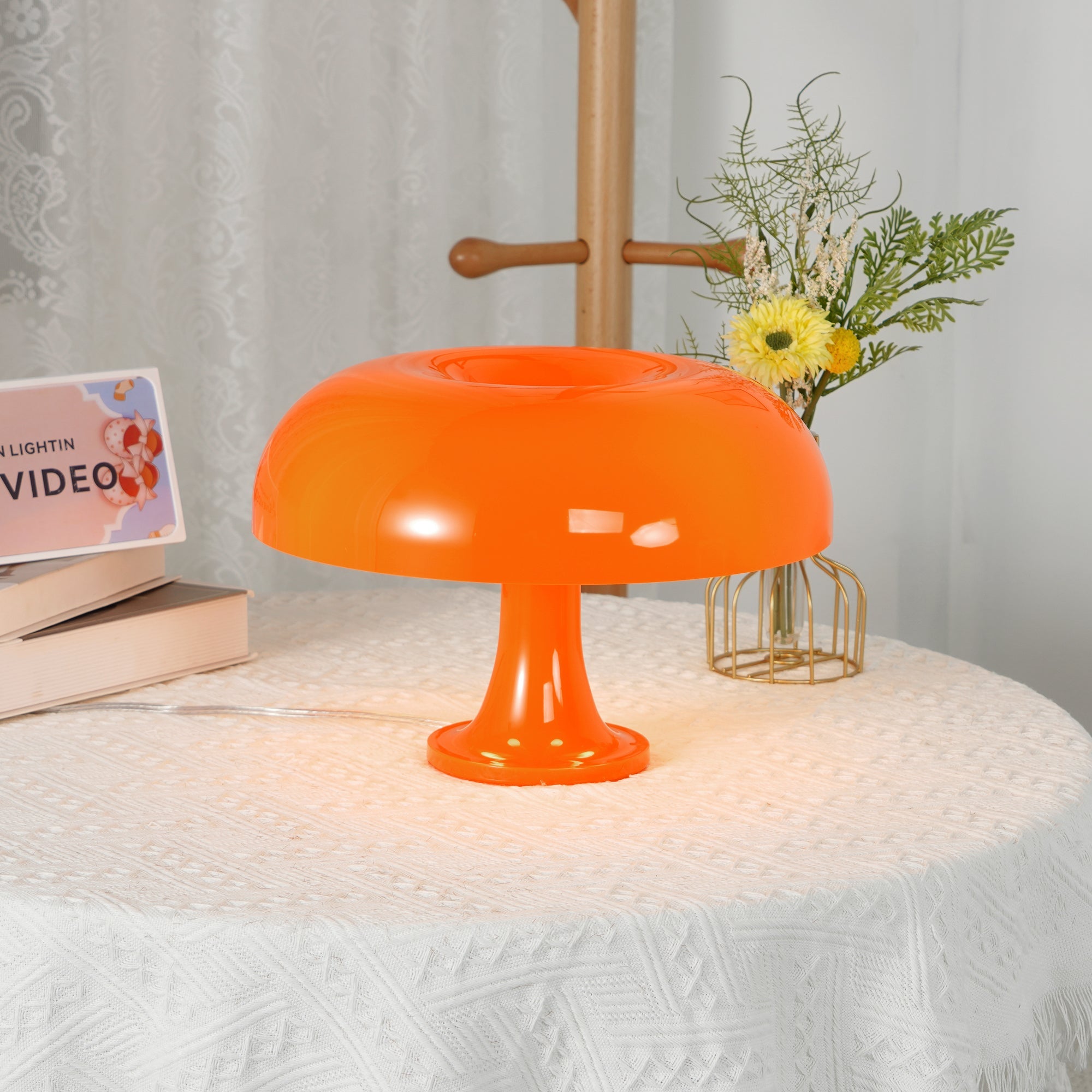 Nesso Modern Table Lamp - Iconic ABS Design in Orange and White for Living Room or Bedroom